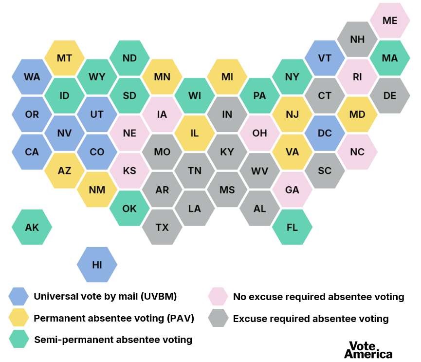 Map 1. 2024 vote by mail rules by state*
